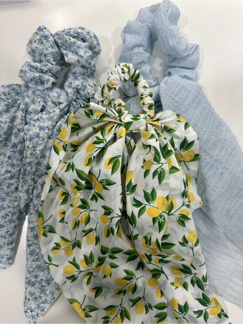 Lemon Print Bow Scrunchie - Yellow & Green